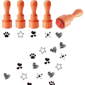 AHANDMAKER 5 Styles Patterns Wooden Rubber Stamp Small Mini Stamp Star, Heart, Claw Round Rubber Stamp for DIY Making Scrapbooking Card Stamping Crafting in Kuwait