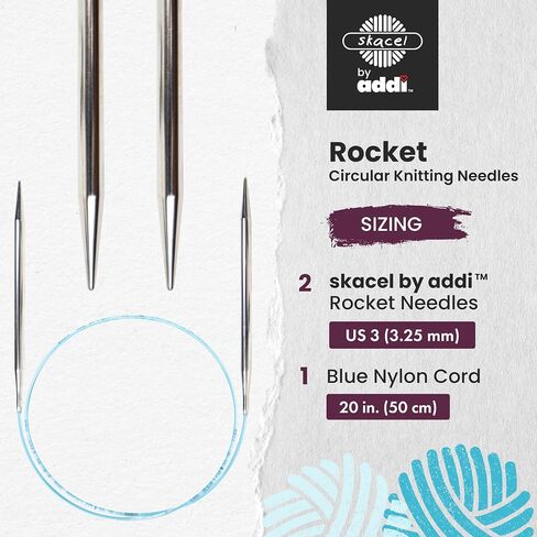 skacel by addi Circular Knitting Needles, 20 Inch (50 cm) Rocket Round Plated Brass Knitting Needle Pair with Nylon Cord, 4 mm (US Size 6) in Kuwait