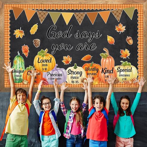 Fall Christian Bulletin Board Decorations Set God Says You are Religious Classroom Decor Inspirational Bulletin Board Pumpkin Maple Leaf Cutouts for Sunday School Classroom Home Church Wall Decor in Saudi Arabia