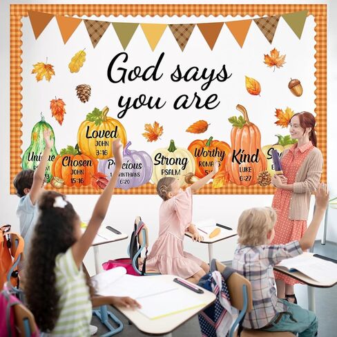 Fall Christian Bulletin Board Decorations Set God Says You are Religious Classroom Decor Inspirational Bulletin Board Pumpkin Maple Leaf Cutouts for Sunday School Classroom Home Church Wall Decor in Saudi Arabia