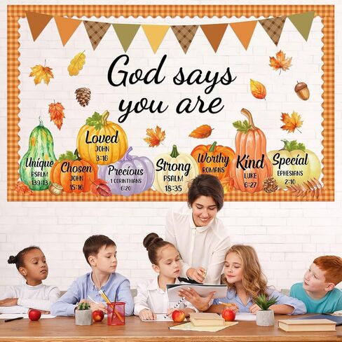 Fall Christian Bulletin Board Decorations Set God Says You are Religious Classroom Decor Inspirational Bulletin Board Pumpkin Maple Leaf Cutouts for Sunday School Classroom Home Church Wall Decor in Saudi Arabia
