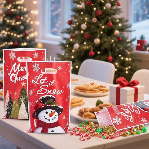 Ahysuet 50pcs Bagn Christmas Goodie Bag ، حفلات الهدايا لحفلات عيد الميلاد مع مقابض لحفلات العطلات. in Saudi Arabia