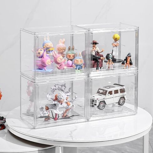 Clear Display Case with Lights, Acrylic Storage Organizers Box with Magnetic Door, Acrylic Dustproof Showcase for Collectibles Action Figure(1, Clear Medium) in Saudi Arabia