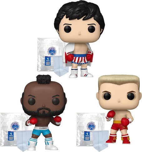 مجموعة Blue Salamander Emporium من 3 حالات من الحالات البلاستيكية - تشمل: Rocky Balboa #1713 ، Clubber Lang #1714 ، Ivan Drago #1715 Vinyl Figures in Kuwait