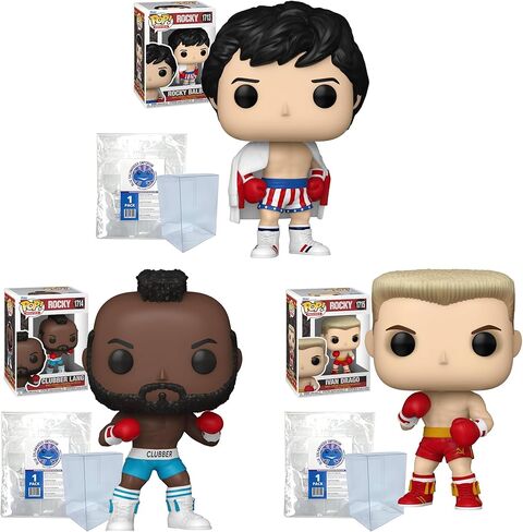 مجموعة Blue Salamander Emporium من 3 حالات من الحالات البلاستيكية - تشمل: Rocky Balboa #1713 ، Clubber Lang #1714 ، Ivan Drago #1715 Vinyl Figures in Kuwait