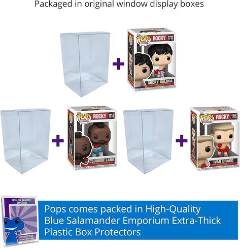مجموعة Blue Salamander Emporium من 3 حالات من الحالات البلاستيكية - تشمل: Rocky Balboa #1713 ، Clubber Lang #1714 ، Ivan Drago #1715 Vinyl Figures in Kuwait