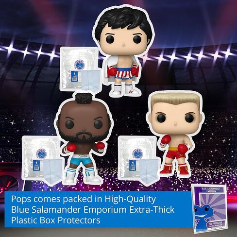 مجموعة Blue Salamander Emporium من 3 حالات من الحالات البلاستيكية - تشمل: Rocky Balboa #1713 ، Clubber Lang #1714 ، Ivan Drago #1715 Vinyl Figures in Kuwait