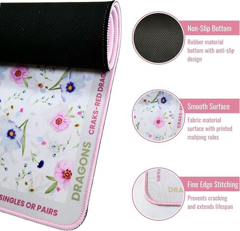 Mahjong Mat - 32.6x32.6 inch American Mah Jongg Mat Non -Slip Lovenuction Mahjong Table Cover مع قواعد ، حصيرة ألعاب محمولة للبوكر ، ألعاب الطاولة ، البطاقات ، البلاط والدومينو (Pink Floral) in Kuwait