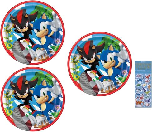 Sonic Birthday Party Supplies Bundle Pack includes 24 Dessert Cake Paper Plates 7" and 1 Dinosaur Sticker Sheet in Saudi Arabia