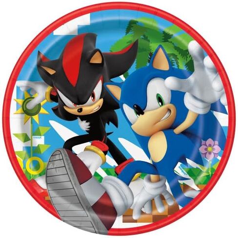 Sonic Birthday Party Supplies Bundle Pack includes 24 Dessert Cake Paper Plates 7" and 1 Dinosaur Sticker Sheet in Saudi Arabia