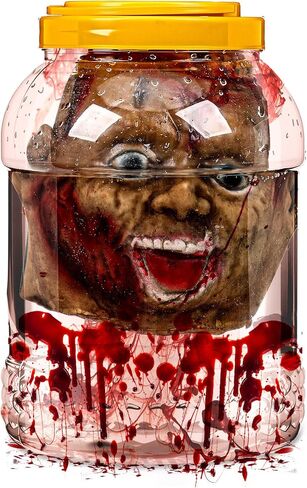 Halloween Head in Jar Laboratory Faux Head Severed Prop Haunted House Creepy & Spooky Halloween Decoration Props for Insane Asylum Haunted House Size 9-1/2 Inches in Saudi Arabia