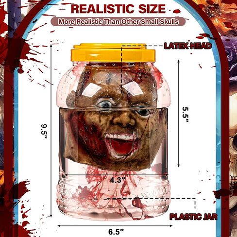Halloween Head in Jar Laboratory Faux Head Severed Prop Haunted House Creepy & Spooky Halloween Decoration Props for Insane Asylum Haunted House Size 9-1/2 Inches in Saudi Arabia