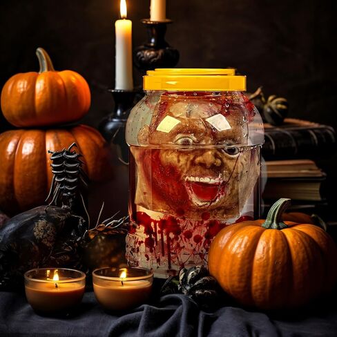 Halloween Head in Jar Laboratory Faux Head Severed Prop Haunted House Creepy & Spooky Halloween Decoration Props for Insane Asylum Haunted House Size 9-1/2 Inches in Saudi Arabia