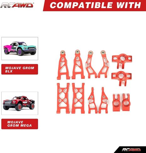 RCAWD لـ Losi Nascar & Arrma Mojave Grom Arms Arms & Steering Stering لـ 1/16 Truck Truck & 1/12 على الطريق ، وكتل التوجيه وحامل المحور الخلفي والخلفي الأمامي A-ARMS RED in Saudi Arabia