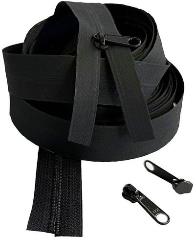 #3 YKK AquaGuard Water Resistant Coil Continuous Zipper Chain by The Yard Make-A-Zipper with Long Pull (Non Lock Slider) Color Black - Pick an Option (Black 3 Yards - 6 Sliders) in Saudi Arabia