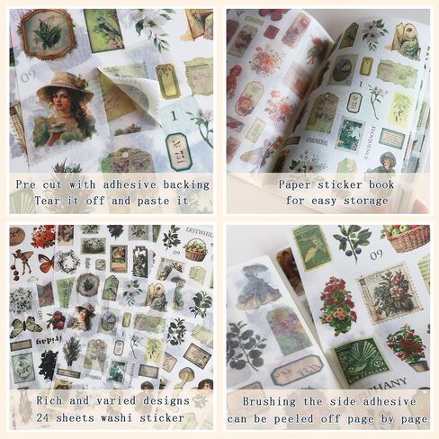 Vintage Stickers for Scrapbooking, Junk Journal - 24 Sheets Washi Sticker, Victorian Journal Stickers Book for Women, Self-Adhesive Scrapbook & Junk Journal Supplies (Red) in Saudi Arabia