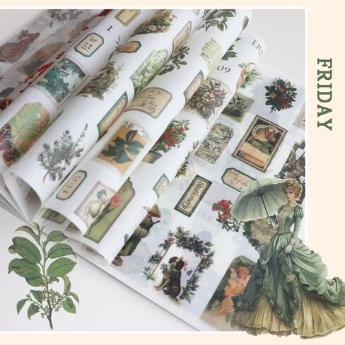 Vintage Stickers for Scrapbooking, Junk Journal - 24 Sheets Washi Sticker, Victorian Journal Stickers Book for Women, Self-Adhesive Scrapbook & Junk Journal Supplies (Red) in Saudi Arabia