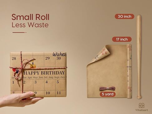 Vitalizart Write-On Calendar Birthday Wrapping Paper Set 17" With 5-Yard Twine Recyclable Customizable Gift Wrap For Birthday Party Baby Shower Handmade Crafts in Saudi Arabia