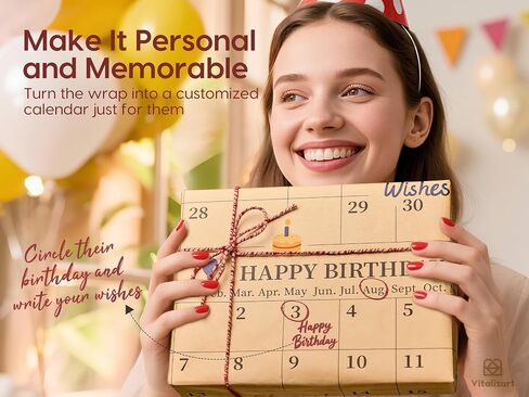 Vitalizart Write-On Calendar Birthday Wrapping Paper Set 17" With 5-Yard Twine Recyclable Customizable Gift Wrap For Birthday Party Baby Shower Handmade Crafts in Saudi Arabia