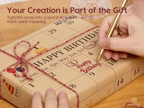Vitalizart Write-On Calendar Birthday Wrapping Paper Set 17" With 5-Yard Twine Recyclable Customizable Gift Wrap For Birthday Party Baby Shower Handmade Crafts in Saudi Arabia