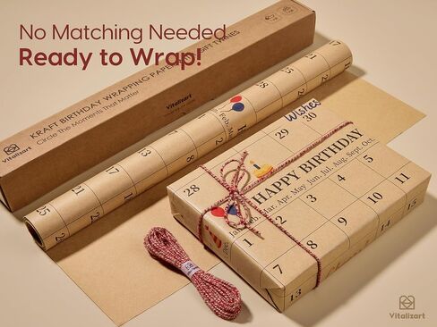 Vitalizart Write-On Calendar Birthday Wrapping Paper Set 17" With 5-Yard Twine Recyclable Customizable Gift Wrap For Birthday Party Baby Shower Handmade Crafts in Saudi Arabia