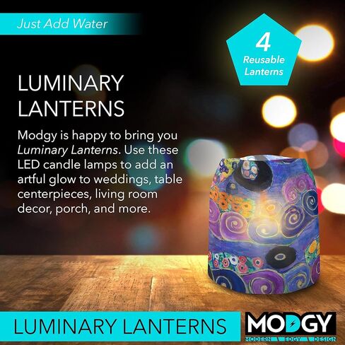 4 فوانيس مضيئة من MODGY - شموع LED عائمة مع بطاريات متضمنة - مصابيح رائعة لحفلات الزفاف والحفلات والباحات والاحتفالات بجميع أنواعها (دوائر كاندينسكي) in Kuwait