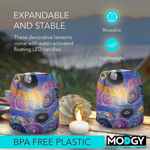 4 فوانيس مضيئة من MODGY - شموع LED عائمة مع بطاريات متضمنة - مصابيح رائعة لحفلات الزفاف والحفلات والباحات والاحتفالات بجميع أنواعها (دوائر كاندينسكي) in Kuwait