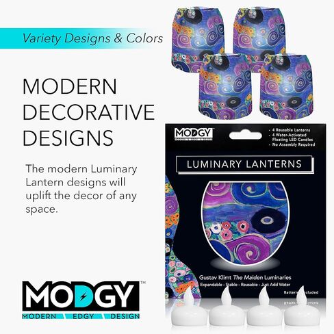 4 فوانيس مضيئة من MODGY - شموع LED عائمة مع بطاريات متضمنة - مصابيح رائعة لحفلات الزفاف والحفلات والباحات والاحتفالات بجميع أنواعها (دوائر كاندينسكي) in Kuwait