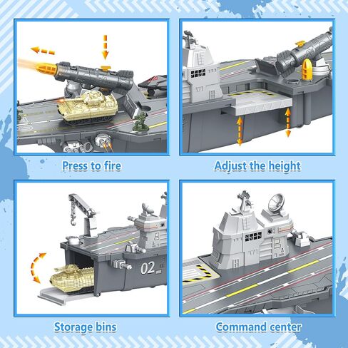 Deao Aircraft Carrier Battle Ship Toys - المركبات العسكرية ، الطائرات الحربية ، السفن الحربية ، مروحية ، شاحنات ، دبابات - ألعاب رجال الجيش للأطفال الفتيات in Kuwait