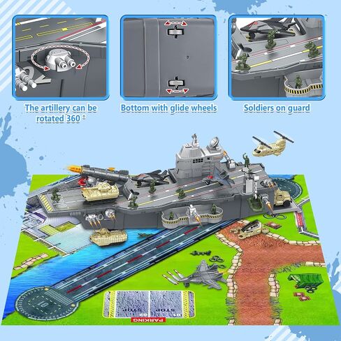 Deao Aircraft Carrier Battle Ship Toys - المركبات العسكرية ، الطائرات الحربية ، السفن الحربية ، مروحية ، شاحنات ، دبابات - ألعاب رجال الجيش للأطفال الفتيات in Kuwait