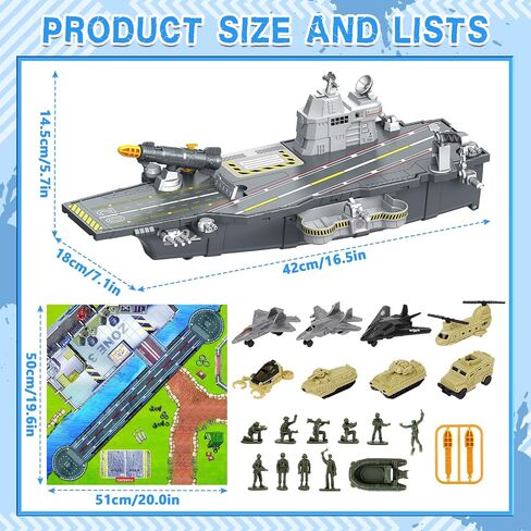 Deao Aircraft Carrier Battle Ship Toys - المركبات العسكرية ، الطائرات الحربية ، السفن الحربية ، مروحية ، شاحنات ، دبابات - ألعاب رجال الجيش للأطفال الفتيات in Kuwait