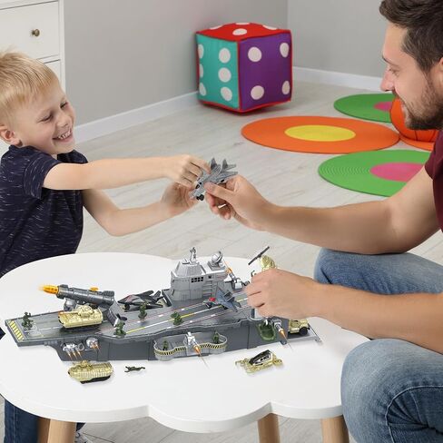 Deao Aircraft Carrier Battle Ship Toys - المركبات العسكرية ، الطائرات الحربية ، السفن الحربية ، مروحية ، شاحنات ، دبابات - ألعاب رجال الجيش للأطفال الفتيات in Kuwait