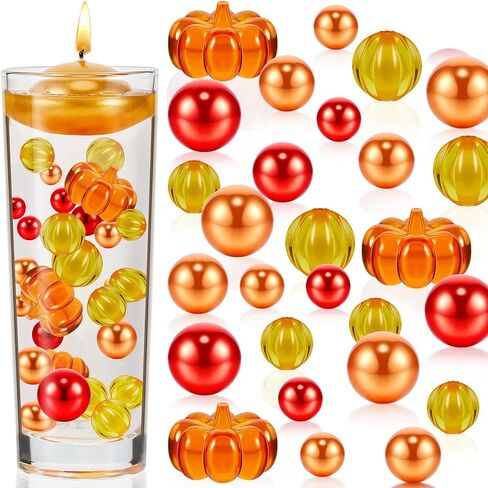 Jetec 116 Pcs Thanksgiving Vase Fillers Faux Pearl for Vase Filler Floating Candle Centerpieces Fall Pearl for Thanksgiving Home Table Party Decoration, Not Included Clear Beads(Maple Leaves Style) in Saudi Arabia