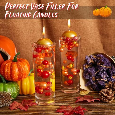 Jetec 116 Pcs Thanksgiving Vase Fillers Faux Pearl for Vase Filler Floating Candle Centerpieces Fall Pearl for Thanksgiving Home Table Party Decoration, Not Included Clear Beads(Maple Leaves Style) in Saudi Arabia
