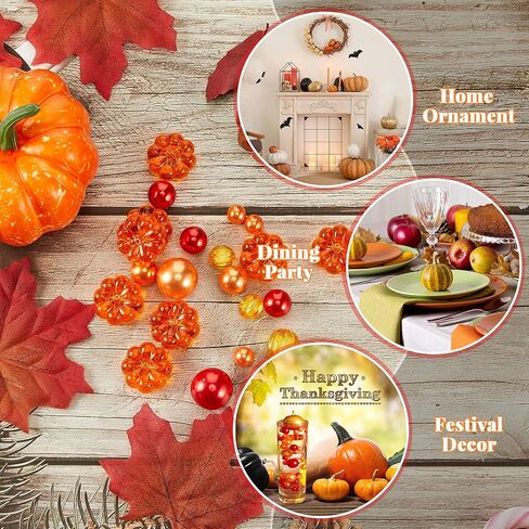 Jetec 116 Pcs Thanksgiving Vase Fillers Faux Pearl for Vase Filler Floating Candle Centerpieces Fall Pearl for Thanksgiving Home Table Party Decoration, Not Included Clear Beads(Maple Leaves Style) in Saudi Arabia