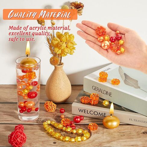 Jetec 116 Pcs Thanksgiving Vase Fillers Faux Pearl for Vase Filler Floating Candle Centerpieces Fall Pearl for Thanksgiving Home Table Party Decoration, Not Included Clear Beads(Maple Leaves Style) in Saudi Arabia