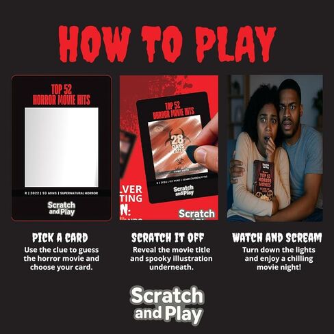 Horror Gifts for Horror Movie Lovers - USA Premium Top 52 Horror Movies Scratch Off Cards - Horror Movie Cards - Halloween Movie Night - Date Night Ideas for Couples - Horror Gift for Women and Men in Saudi Arabia