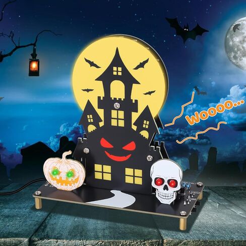 هالوين LED LID DIY KIT ، Mioyoow مسكون مشاريع لحام القلعة مع 3 أوضاع الإضاءة والأصوات المخيفة ، مجموعة التمرينات الممتعة للتعلم الإلكترونيات المدرسية وزخارف الهالوين in Saudi Arabia