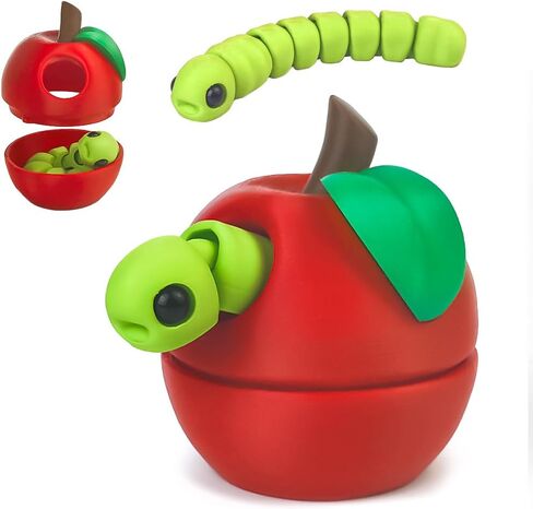 3D Printed Apple Container with Worm Flexi Inside,3D Printed Animals Toys,STEM Educational Toy for Nature Learning,Fun Sensory Fidget Toy for Kids, Unique Fun Decoration (Red) in Saudi Arabia