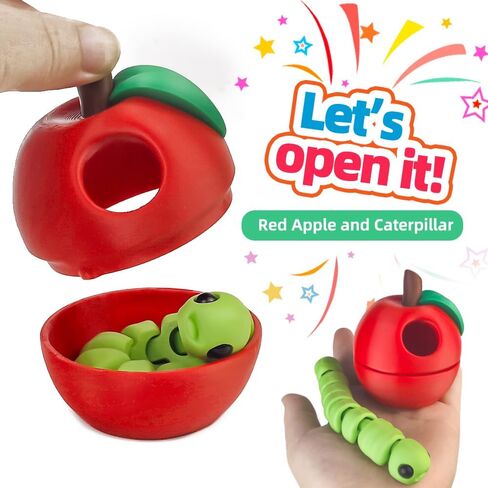 3D Printed Apple Container with Worm Flexi Inside,3D Printed Animals Toys,STEM Educational Toy for Nature Learning,Fun Sensory Fidget Toy for Kids, Unique Fun Decoration (Red) in Saudi Arabia