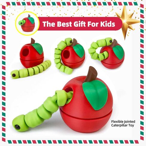 3D Printed Apple Container with Worm Flexi Inside,3D Printed Animals Toys,STEM Educational Toy for Nature Learning,Fun Sensory Fidget Toy for Kids, Unique Fun Decoration (Red) in Saudi Arabia