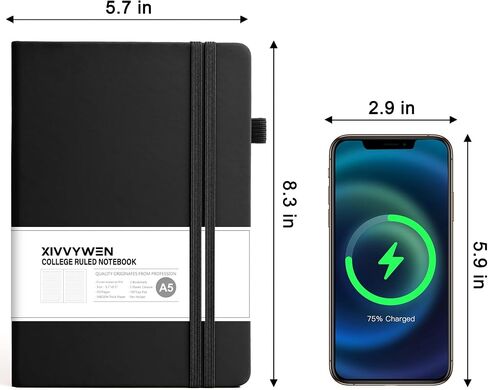 Lined Journal Notebook for Women Men, 352 Pages A5(5.7" x 8.3")College Ruled Hardcover Leather Journals for Writing, Daily Journal Notebooks for Work, Note Taking, Travel, School, Business (Black) in Saudi Arabia