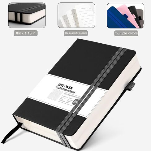 Lined Journal Notebook for Women Men, 352 Pages A5(5.7" x 8.3")College Ruled Hardcover Leather Journals for Writing, Daily Journal Notebooks for Work, Note Taking, Travel, School, Business (Black) in Saudi Arabia
