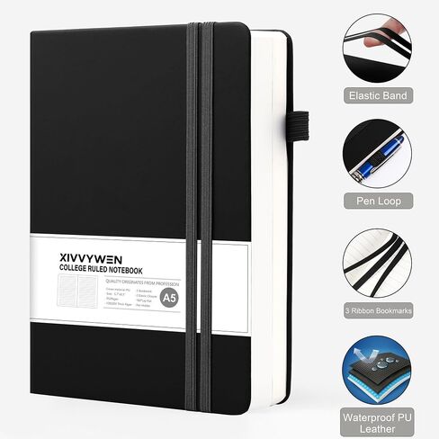Lined Journal Notebook for Women Men, 352 Pages A5(5.7" x 8.3")College Ruled Hardcover Leather Journals for Writing, Daily Journal Notebooks for Work, Note Taking, Travel, School, Business (Black) in Saudi Arabia