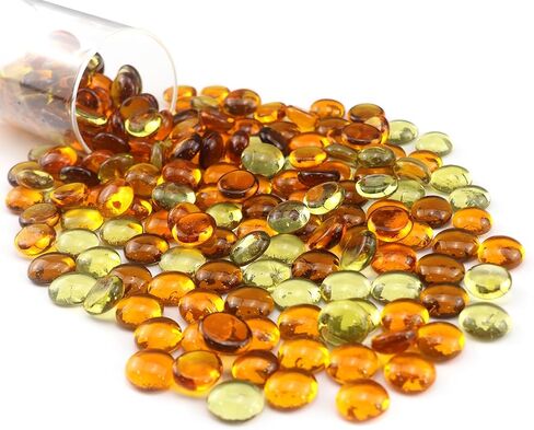 0.96 LB Mix Color Flat Glass Beads Marbles 0.65-0.75 Inch Smooth Stone Pebbles for Aquarium Fish Tank Rocks Vase Fillers Floral DIY Craft Gems Home Decor (Orange Yellow Amber) in Kuwait