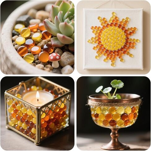 0.96 LB Mix Color Flat Glass Beads Marbles 0.65-0.75 Inch Smooth Stone Pebbles for Aquarium Fish Tank Rocks Vase Fillers Floral DIY Craft Gems Home Decor (Orange Yellow Amber) in Kuwait