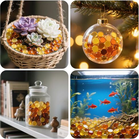0.96 LB Mix Color Flat Glass Beads Marbles 0.65-0.75 Inch Smooth Stone Pebbles for Aquarium Fish Tank Rocks Vase Fillers Floral DIY Craft Gems Home Decor (Orange Yellow Amber) in Kuwait