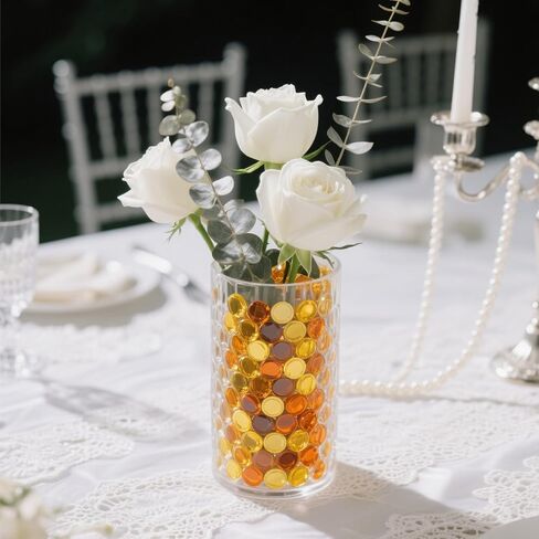 0.96 LB Mix Color Flat Glass Beads Marbles 0.65-0.75 Inch Smooth Stone Pebbles for Aquarium Fish Tank Rocks Vase Fillers Floral DIY Craft Gems Home Decor (Orange Yellow Amber) in Kuwait
