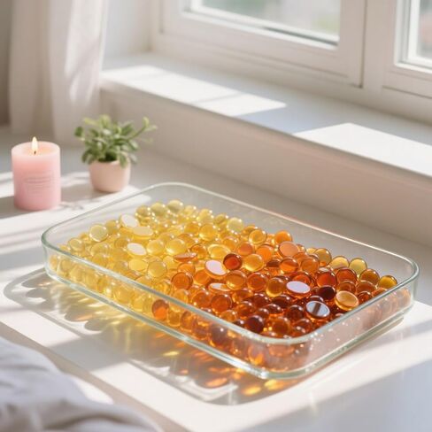 0.96 LB Mix Color Flat Glass Beads Marbles 0.65-0.75 Inch Smooth Stone Pebbles for Aquarium Fish Tank Rocks Vase Fillers Floral DIY Craft Gems Home Decor (Orange Yellow Amber) in Kuwait