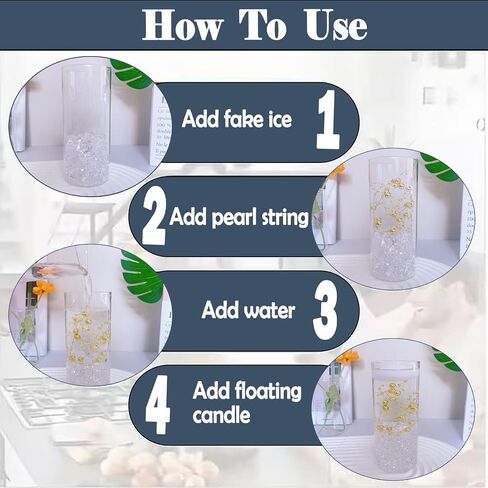 12 PCS المزهريات الزجاجية للقطاعات المركزية مع 24 جهاز كمبيوتر الشخصي العائم 12 سلاسل لؤلؤة و 400 من مزهريات أسطوانة شموع عائمة من الجليد in Saudi Arabia
